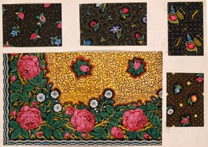 Diseño Textil, Rosas Rosadas con guirnaldas de color adicional. Francés, principios del siglo XIX de Unbekannt Unbekannt